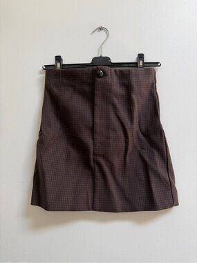 Zara Brown Plaid A-Line Mini Skirt